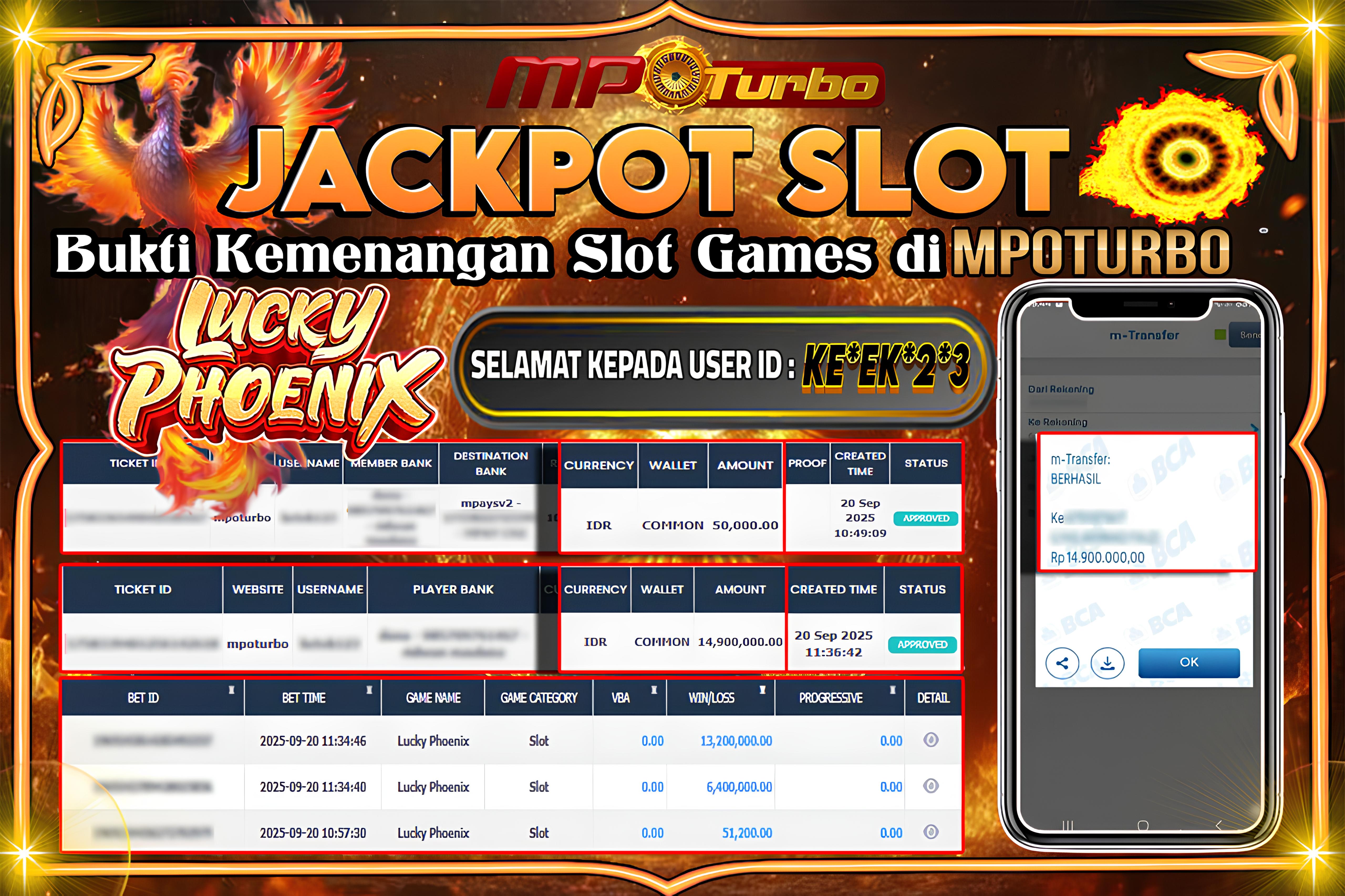 MPOTURBO JACKPOT SLOT LUCKY PHOENIX - FAT PANDA Rp 14,900,000.00,- LUNAS